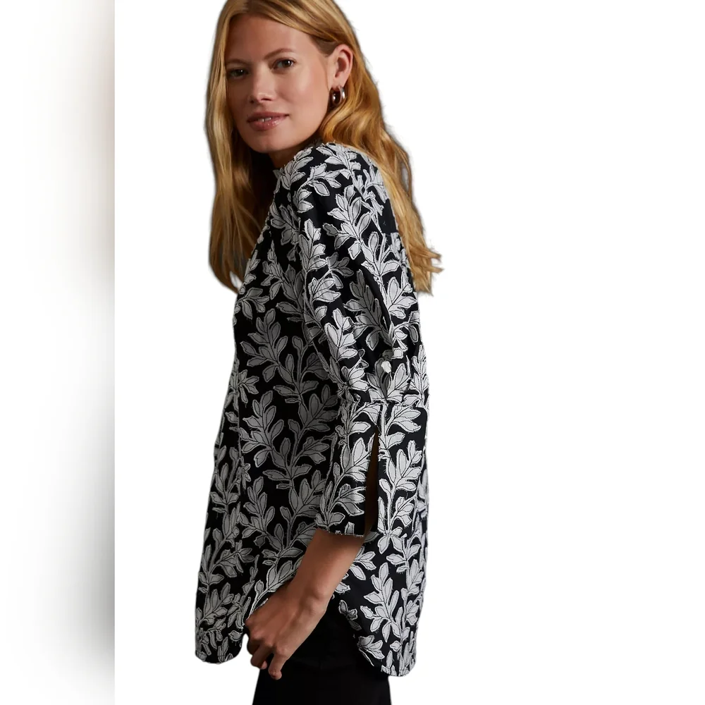 By Anthropologie ANTHROPOLOGIE FLORAL POPOVER SHIRT BLOUSE PULLOVER TOP BLACK - Picture 3 of 11
